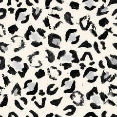Vector illustration hand drawn leopard print seamless pattern. Black and white background © bbgreg