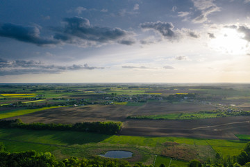 Fototapeta na wymiar Aerial drone photography of agricultural fields. Beautiful rural landscape of Greater Poland.