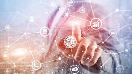 ICT - information and telecommunication technology and IOT - internet of things concepts. Diagrams...
