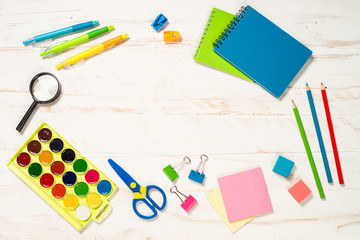 School and office sstationery on white background.