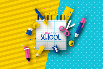 Back to school card papercut fun children supplies