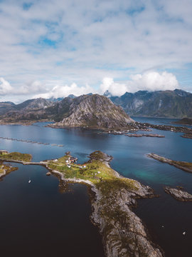 Scenic view of Lofoten Islands in a Sunny Day