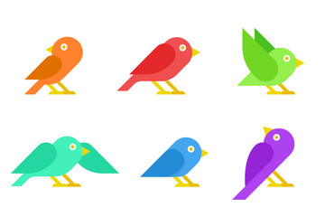 Naklejka premium Flat Colorful Sparrow Birds vector collection