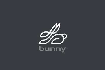 Rabbit Hare Logo design vector template Linear style. Elegant Easter symbol Logotype concept icon.