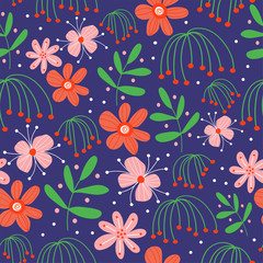 vector floral trendy seamless pattern. cute flowers background. vector repeated print design for wallpaper, fabric, stationery. 