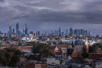 Fototapeta na wymiar Melbourne skyline storm shadow