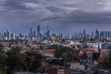 Melbourne skyline storm shadow