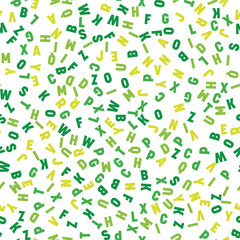 Seamless pattern of colorful letters. Random order signs. Vector background