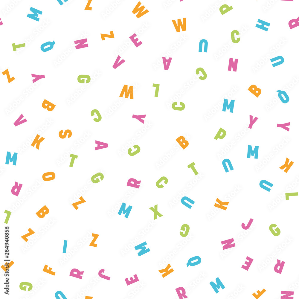 Poster seamless pattern of colorful letters. random order signs. vector background
