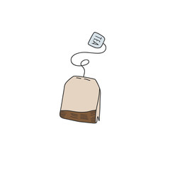 Color illustration of bag of tea in the style of a doodle. vector illustration by hand
