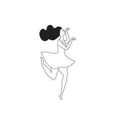 Illustration of a dancing girl. Line vector Illustration of a man in the style of a doodle.