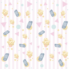 Ilustração fofa em vetor de uma estampa de controle remoto e balde de pipoca!