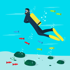 Scuba diver diving in the ocean - Vector