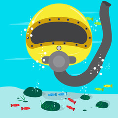 Obraz premium Diving mask over the ocean. Scuba diving concept - Vector. Scuba diving concept - Vector