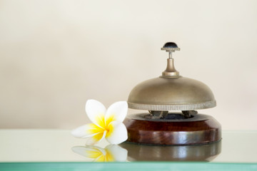 Hotel reception service desk bell, Hospitality industry concept