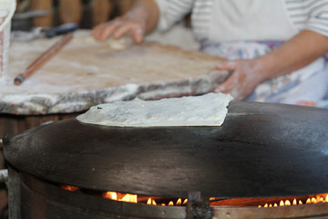 woman making pancake and waffle