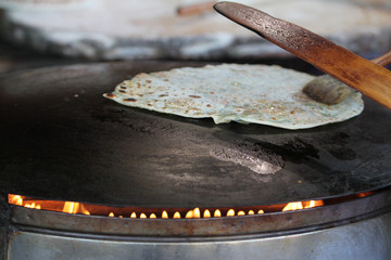 woman making pancake and waffle