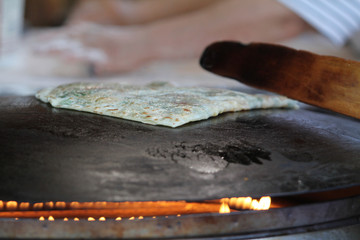 woman making pancake and waffle