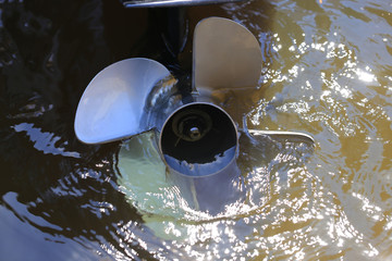 Motor boat screw close up