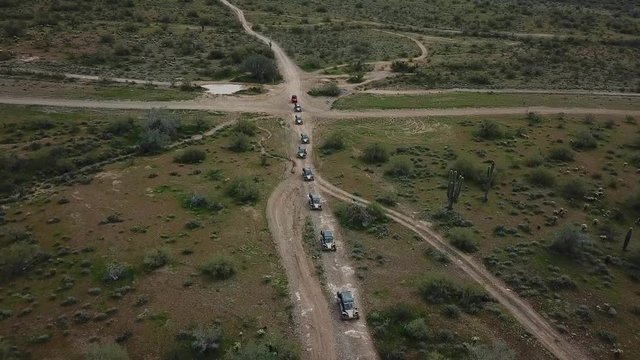 ATV Quad Group in Exploration on Uninhabited Sonoran Desert Land Near Phoenix Arizona USA, Aerial