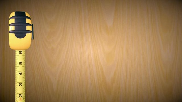Animated yellow tape measure on wooden background