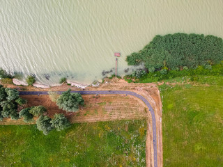 Gyenesdias, Hungary - July 14, 2019. Aerial photo of Balaton lake