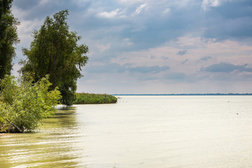Gyenesdias, Hungary - July 14, 2019. Coast of Balaton lake