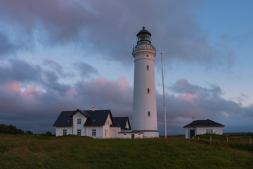 Fototapeta na wymiar Historical Hirtshals lighthouse on the coast of Skagerrak, Denmark(Danmark).
