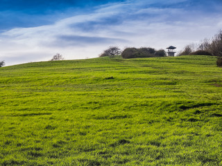 Grassy hill with lookout tower