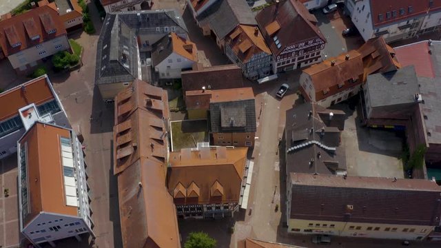 Aerial view of the village Buchen in Germany. Straight down view of the old town.