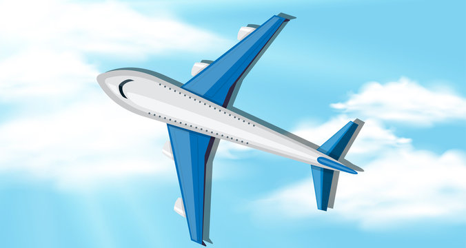 Background scene with blue sky and airplane