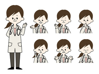 医者-女性-表情セット