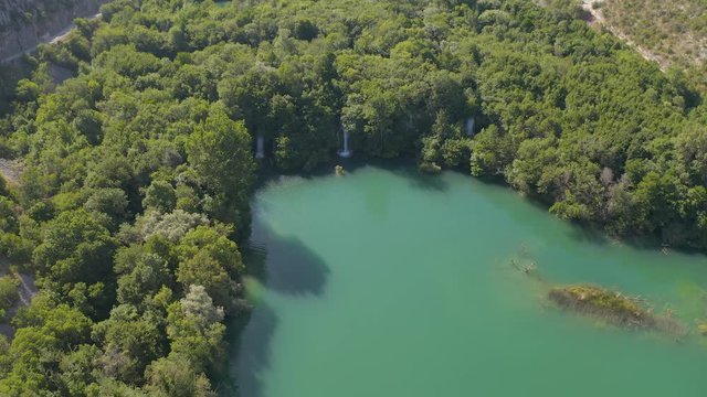 Aerial view of the waterfalls on the Brljan lake