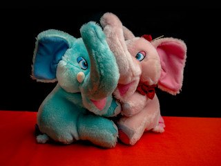 Plush elephants - children's toy elephants in love - pink and blue elephant hug