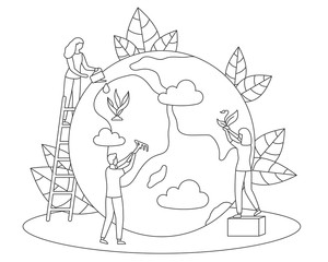 Protect Nature Ecology care earth day line vector