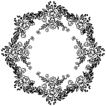 Decoration border of flower frame, in black and white colors. Vector