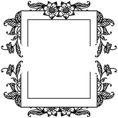 Design vintage card, black and white frame with leaf flower. Vector