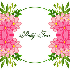 Poster of party time, with various shape of frame, for pink floral. Vector