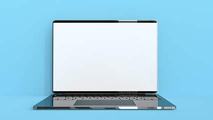 Laptop on Blue background mockup for your text. 3D Render.