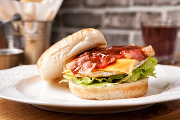 Homemade hamburger on a plate