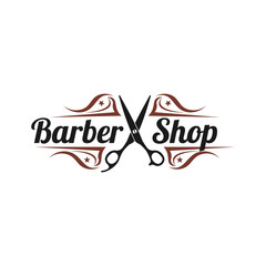 Barbershop logo with a hair scissor and ornament