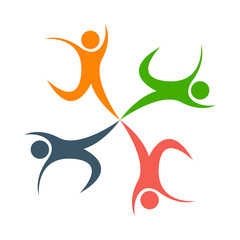 Teamwork icon,Group four people logo handshake in a circle vector illustrations