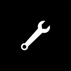 Wrench Icon On Black Background. Black Flat Style Vector Illustration.
