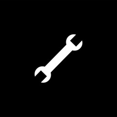 Wrench Icon On Black Background. Black Flat Style Vector Illustration.