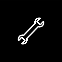 Wrench Line Icon On Black Background. Black Flat Style Vector Illustration.