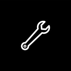 Wrench Line Icon On Black Background. Black Flat Style Vector Illustration.