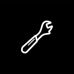 Wrench Line Icon On Black Background. Black Flat Style Vector Illustration.