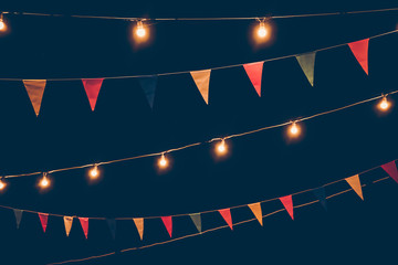 party flags decorated in a party during the night