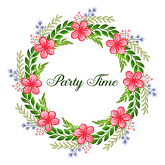 Drawing of unique wreath frame, for template of party time card. Vector