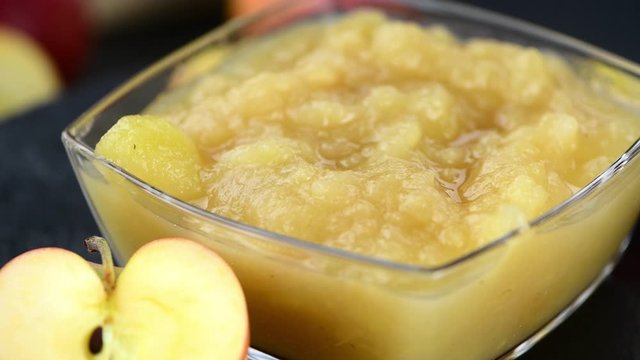 Portion of rotating homemade Applesauce in 4K UHD (not seamless loopable)